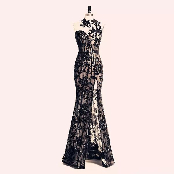 2018 black tulle sheath evening dress backless beads lace prom gowns side split custom sequins party gowns formal dresses, Black;red
2018 black tulle sheath evening dress backless beads lace prom gowns side split custom sequins party gowns formal dresses, Black;red