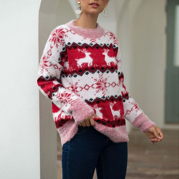 xim&@ch autum winter new christmas sweater long-sleeve snowflake and rudolph pattern loose fit knitted pull over cm08071f, White;black
xim&@ch autum winter new christmas sweater long-sleeve snowflake and rudolph pattern loose fit knitted pull over cm08071f, White;black