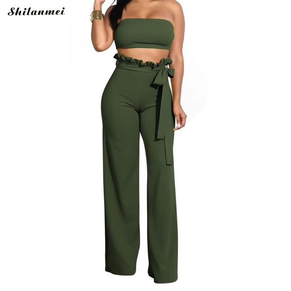 women two piece set strapless bandeau crop and long pants 2 piece set solid ruffles wide leg trousers women outfit, Gray
women two piece set strapless bandeau crop and long pants 2 piece set solid ruffles wide leg trousers women outfit, Gray