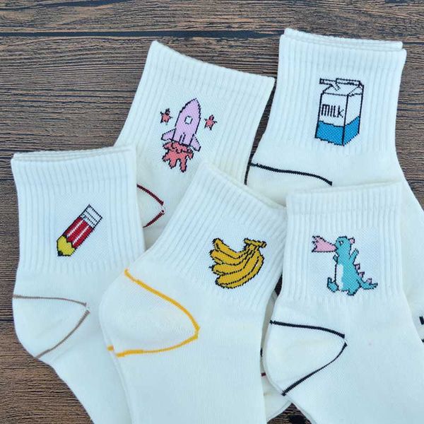 1 pair white harajuku kawaii women socks cotton cute cartoon pencil/rocket/banana/dinosaur/milk fashion girls letter funny socks, Black;white
1 pair white harajuku kawaii women socks cotton cute cartoon pencil/rocket/banana/dinosaur/milk fashion girls letter funny socks, Black;white