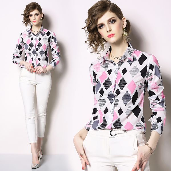 spring fall geometric printed shirts runway women's long sleeve blouses office lady business elegant slim lapel neck shirt, White
spring fall geometric printed shirts runway women's long sleeve blouses office lady business elegant slim lapel neck shirt, White