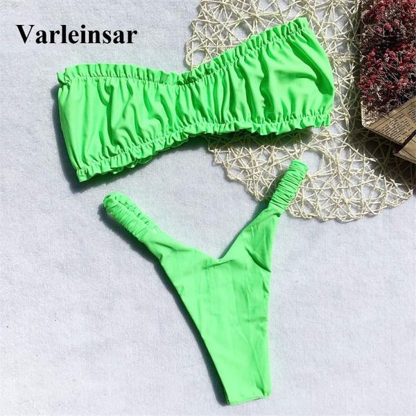 new 2020 bandeau bikini women swimwear female swimsuit two-pieces bikini set ruffled bather high leg cut bathing suit y1643, White;black
new 2020 bandeau bikini women swimwear female swimsuit two-pieces bikini set ruffled bather high leg cut bathing suit y1643, White;black
