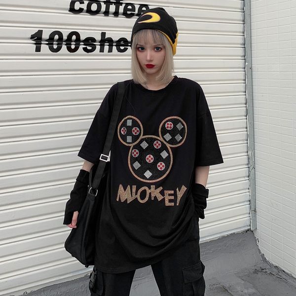 2020 heavy industry cartoon short-sleeved t-shirt women's loose large size midi t-shirt diamond diamond top, White
2020 heavy industry cartoon short-sleeved t-shirt women's loose large size midi t-shirt diamond diamond top, White