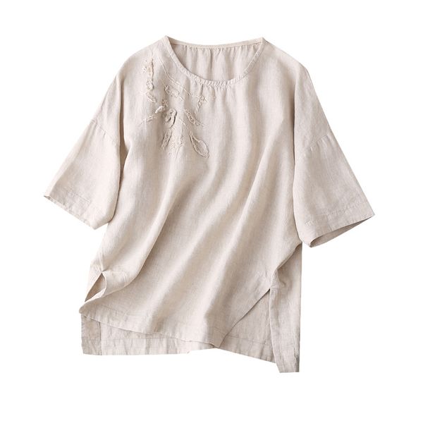 women's blouses & shirts chinese style appliques linen shirt for woman solid o-neck blusas de mujer largos sueltos clothes wome, White
women's blouses & shirts chinese style appliques linen shirt for woman solid o-neck blusas de mujer largos sueltos clothes wome, White