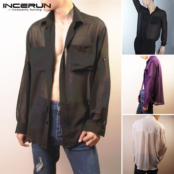 men's casual shirts men see through long sleeve lapel shirt man mesh button up fitness blouse breathable party nightclub incerun, White;black
men's casual shirts men see through long sleeve lapel shirt man mesh button up fitness blouse breathable party nightclub incerun, White;black
