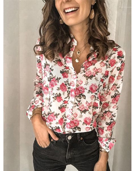 designer womens clothes spring women floral printed shirts ol female lapel neck blouses fashion, White
designer womens clothes spring women floral printed shirts ol female lapel neck blouses fashion, White