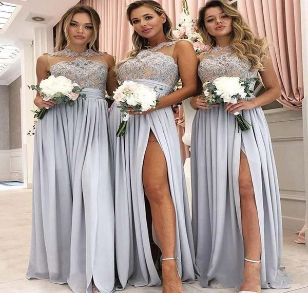 custom made 2019 latest bridesmaid dresses lace nude mesh bodice split a line long chiffon silver sky blue beach maid of honor dresses, White;pink
custom made 2019 latest bridesmaid dresses lace nude mesh bodice split a line long chiffon silver sky blue beach maid of honor dresses, White;pink
