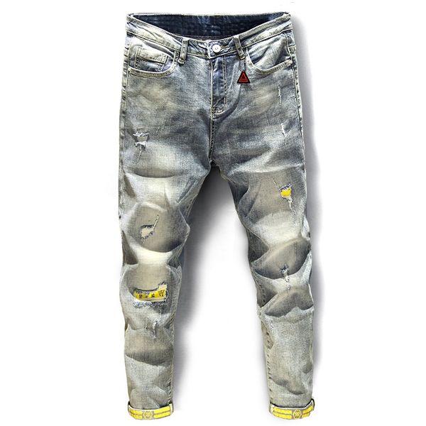 men's jeans light blue ankle-length slim stretch pencil pants men korean style fashion ripped hole patch jean
men's jeans light blue ankle-length slim stretch pencil pants men korean style fashion ripped hole patch jean