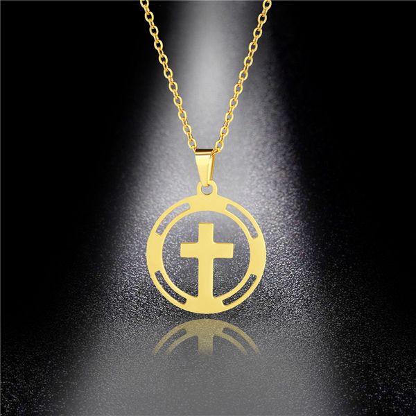 european and american popular jewelry stainless steel pendant round cross necklace female accessories wholesale, Silver
european and american popular jewelry stainless steel pendant round cross necklace female accessories wholesale, Silver
