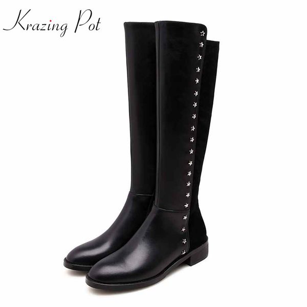 krazing pot winter genuine leather vintage round toe riding boots rivets beading mature lady knee-high boots l7f2, Black
krazing pot winter genuine leather vintage round toe riding boots rivets beading mature lady knee-high boots l7f2, Black