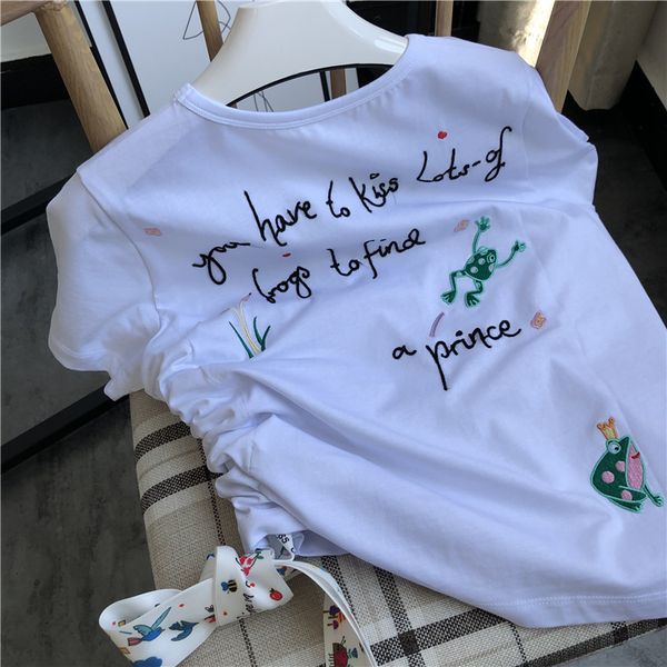 women t-shirt summer new t-shirt stylish casual loose three-dimensional embroidery frog letters round neck short sleeve, White
women t-shirt summer new t-shirt stylish casual loose three-dimensional embroidery frog letters round neck short sleeve, White