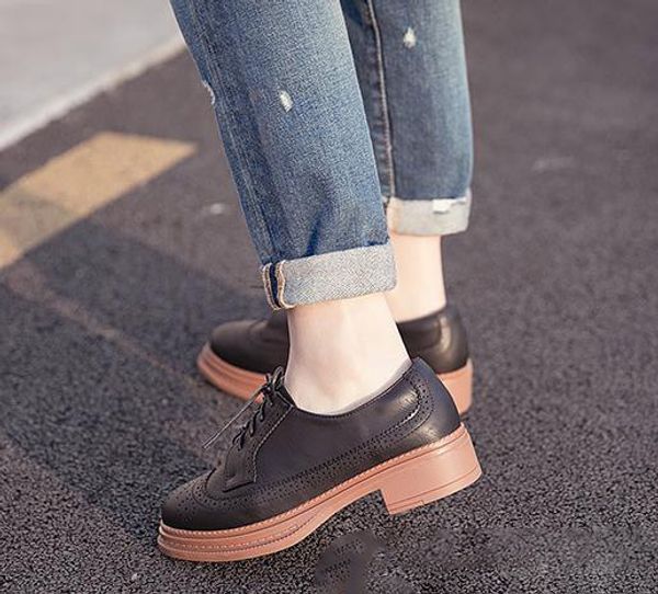 carved platform lace up oxford shoes college wind brown black size 35 to 39