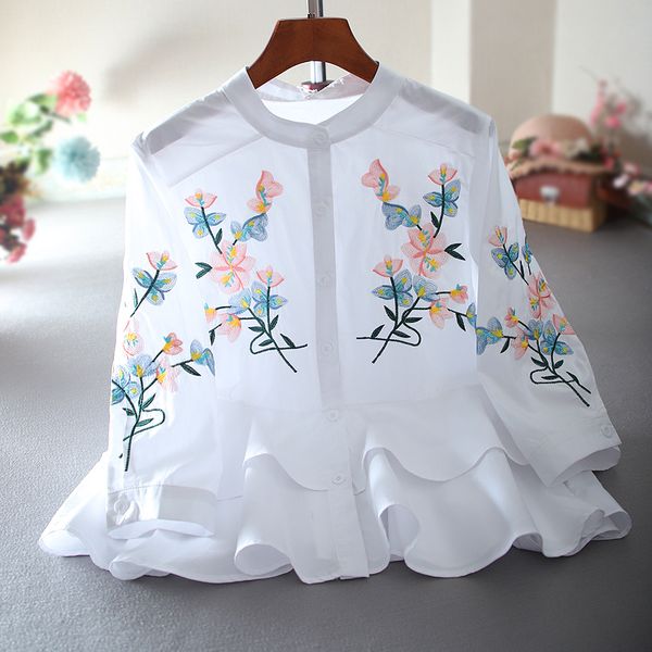 loose ruffled high waist cotton shirt for women floral embroidery blouse female spring summer blusas mujer de moda 2020, White
loose ruffled high waist cotton shirt for women floral embroidery blouse female spring summer blusas mujer de moda 2020, White