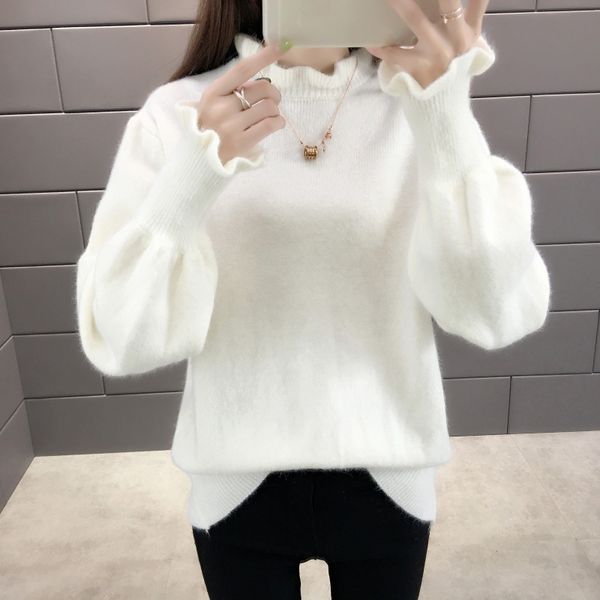 2019 new women's autumn winter korean style wooden ear pullover sweater solid color bottoming knit sweater ropa invierno mujer, White;black
2019 new women's autumn winter korean style wooden ear pullover sweater solid color bottoming knit sweater ropa invierno mujer, White;black