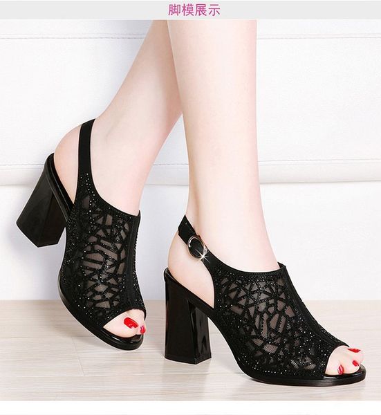 women shoes high heel elegant party shoes solid ankle strap women's belt buckle sandals rhinestone ladies shoes, Black 
women shoes high heel elegant party shoes solid ankle strap women's belt buckle sandals rhinestone ladies shoes, Black