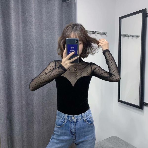 women patchwork mesh velvet jumpsuit 2019 fashion girls ladies transparent dot slim shirt female stylish overall jumpsuits, White
women patchwork mesh velvet jumpsuit 2019 fashion girls ladies transparent dot slim shirt female stylish overall jumpsuits, White