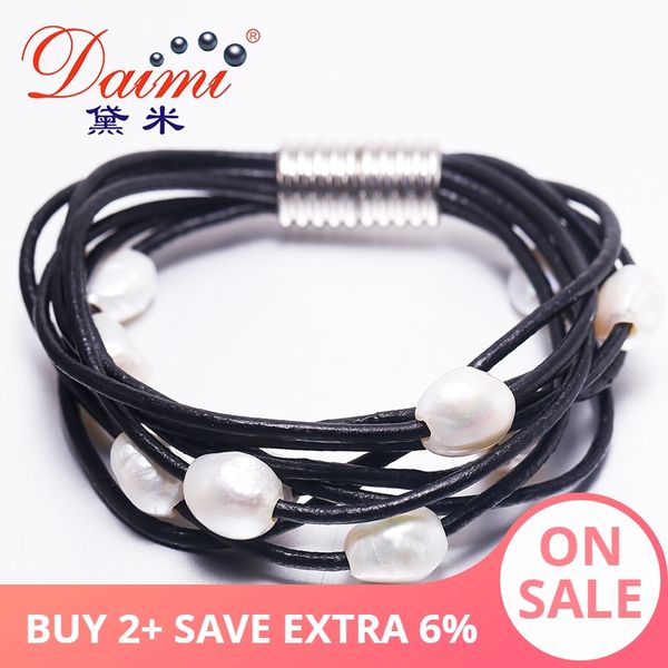 daimi 9-10mm white natural baroque pearl bracelet 9 layers leather bracelet wholesale price magnet clasp, Golden;silver
daimi 9-10mm white natural baroque pearl bracelet 9 layers leather bracelet wholesale price magnet clasp, Golden;silver