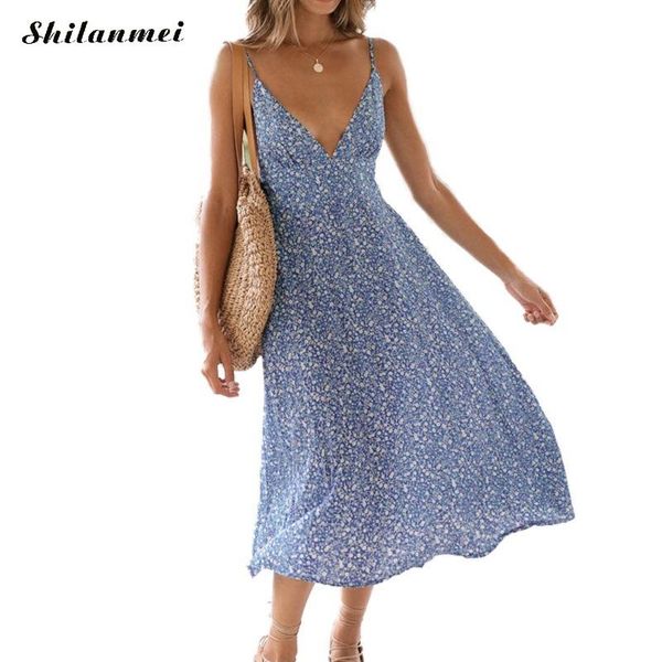 sling blue floral boho beach long dress women summer dress deep v neck backless lady sleeveless causal holiday sundress, Blue;gray
sling blue floral boho beach long dress women summer dress deep v neck backless lady sleeveless causal holiday sundress, Blue;gray