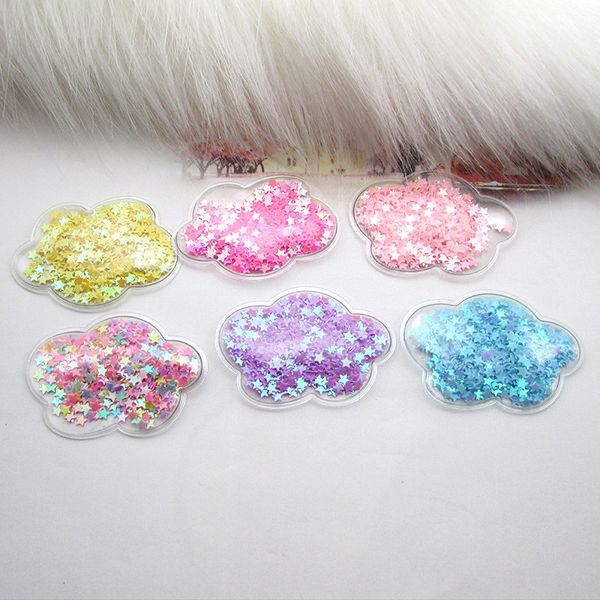 60pcs/lot transparent pvc cloud patch applique with glitter sequin for clothes diy children's hair clip headwear accessories, Slivery;white