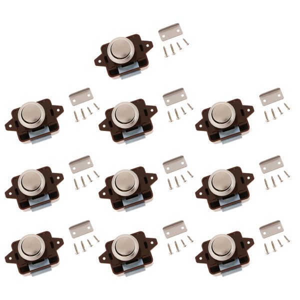 keyless push button cabinet latch for rv camper - zinc alloy cupboard caravan lock - pack of 10, brown
keyless push button cabinet latch for rv camper - zinc alloy cupboard caravan lock - pack of 10, brown