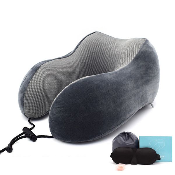 

u-shape magnetic headrest 30x28cm neck pillow memory foam filler with eyemask earplug travel office car embrace cervical pillow