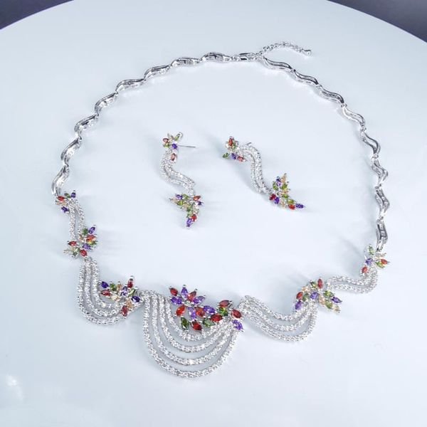 2020 new fashion retro colorful cz zircon wave necklace earring jewelry set wedding bridel banquet party dinner dressing jewelry, Silver
2020 new fashion retro colorful cz zircon wave necklace earring jewelry set wedding bridel banquet party dinner dressing jewelry, Silver