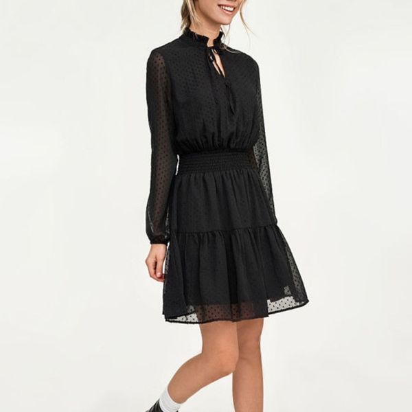 black lace up hollow out mini dress women vestidos long sleeve elastic waist party christmas dresses summer dress, Black;gray
black lace up hollow out mini dress women vestidos long sleeve elastic waist party christmas dresses summer dress, Black;gray