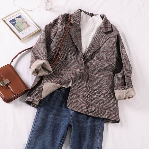 nicemix button casual classic office lady plaid women jacket blazer double breasted notched collar pockets loose jackets female, White;black
nicemix button casual classic office lady plaid women jacket blazer double breasted notched collar pockets loose jackets female, White;black