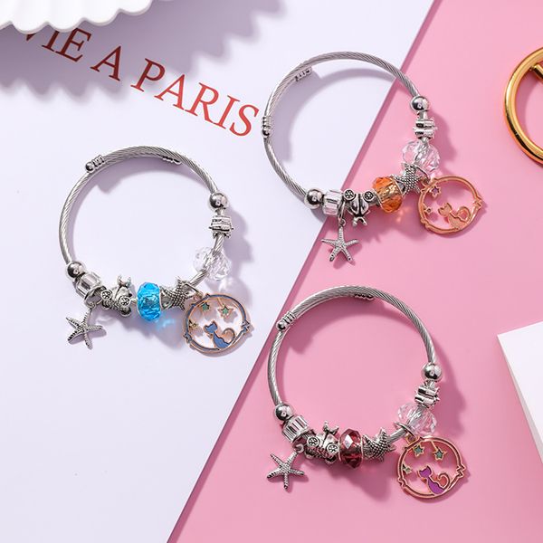 korean style handmade luxury silver plated stainless steel bangle colorful crystal starfish charm bracelet, Black
korean style handmade luxury silver plated stainless steel bangle colorful crystal starfish charm bracelet, Black