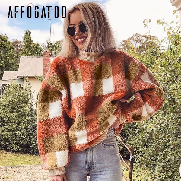 affogatoo casual o neck plaid lambswool hoodies sweatshirt women vintage loose pullover sweatshirt autumn winter ladies coats t200727, Black
affogatoo casual o neck plaid lambswool hoodies sweatshirt women vintage loose pullover sweatshirt autumn winter ladies coats t200727, Black