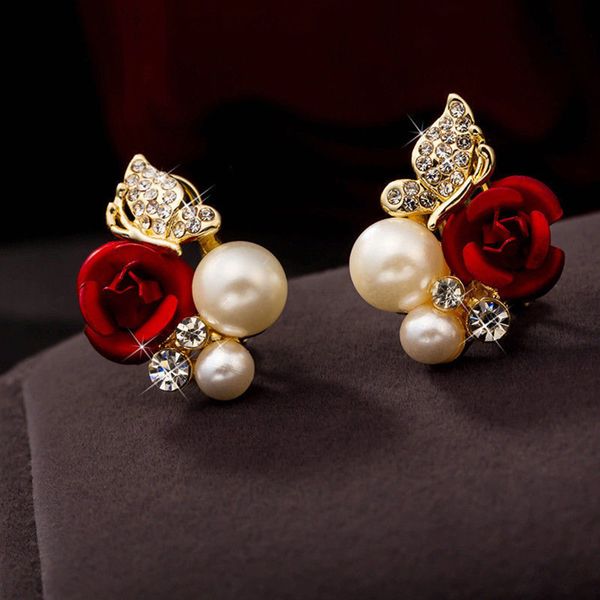 stylish 1 pair red rose flower earrings imitation jewelry pearl earrings bijoux plated crystal beautiful earring oorbellen sets, Silver
stylish 1 pair red rose flower earrings imitation jewelry pearl earrings bijoux plated crystal beautiful earring oorbellen sets, Silver