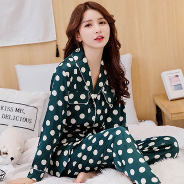 daeyard women's pajamas silk polka dot shirts and pants 2 pieces pajama sets girls gute pijama sleepwear spring home wear, Blue;gray
daeyard women's pajamas silk polka dot shirts and pants 2 pieces pajama sets girls gute pijama sleepwear spring home wear, Blue;gray