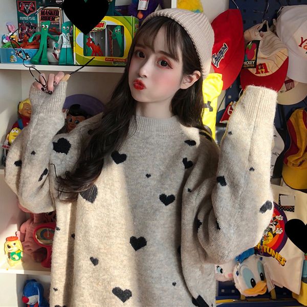 winter women's korean harajuku style lazy wind sweaters loose love thick women pullovers sweater christmas cute heart sweater, White;black
winter women's korean harajuku style lazy wind sweaters loose love thick women pullovers sweater christmas cute heart sweater, White;black