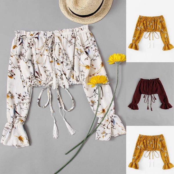 Women Ladies Summer Sweet T-Shirts Tops Long Sleeve Off Shoulder Solid Print Ruffles Slim Short Length T-Shirts Tops
Women Ladies Summer Sweet T-Shirts Tops Long Sleeve Off Shoulder Solid Print Ruffles Slim Short Length T-Shirts Tops