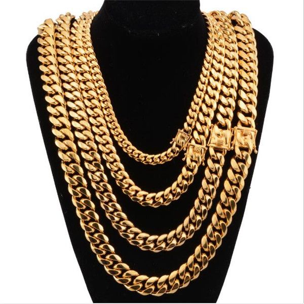 

stainless steel 18k gold plated necklace high polished miami cuba link chain jewelry necklace men punk hip hop chain 8mm 10mm 12mm 14mm 16mm, Silver