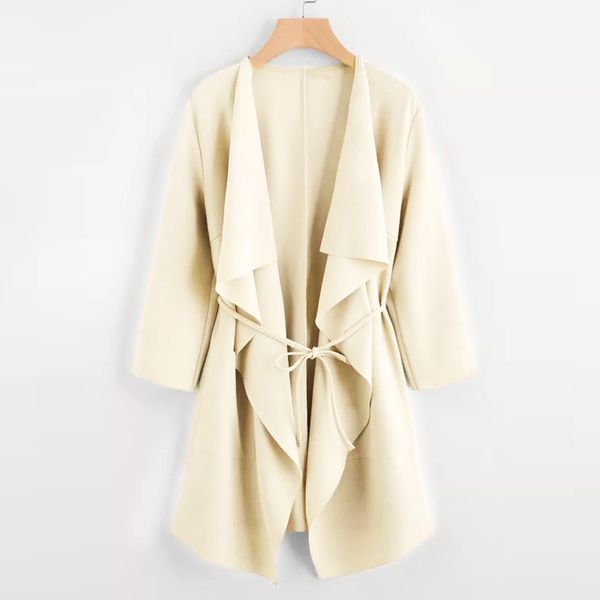 woolen coat women casual waterfall collar pocket front wrap coat jacket outwear long loose double-breasted slim type woolen, Black
woolen coat women casual waterfall collar pocket front wrap coat jacket outwear long loose double-breasted slim type woolen, Black