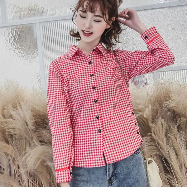 red and black cotton plaid shirt women blouses long sleeve shirts brand casual female blouse korean style, White
red and black cotton plaid shirt women blouses long sleeve shirts brand casual female blouse korean style, White