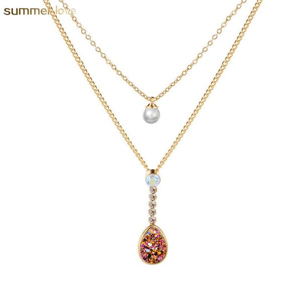 2019 fashion double layer bohemian layered crystal waterdrop pearl pendant necklace for women elegant party jewelry gift, Silver
2019 fashion double layer bohemian layered crystal waterdrop pearl pendant necklace for women elegant party jewelry gift, Silver