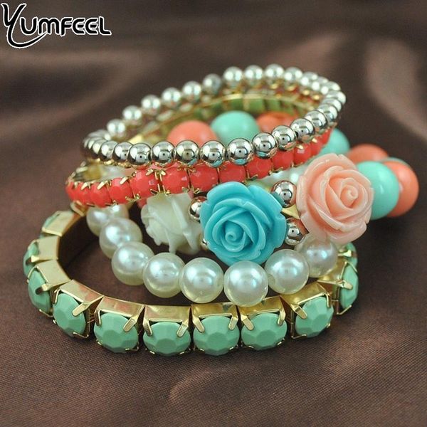yumfeel fashion jewelry bracelet rose flower bracelets & bangles new multi strand candy color bracelet sets, Black 
yumfeel fashion jewelry bracelet rose flower bracelets & bangles new multi strand candy color bracelet sets, Black