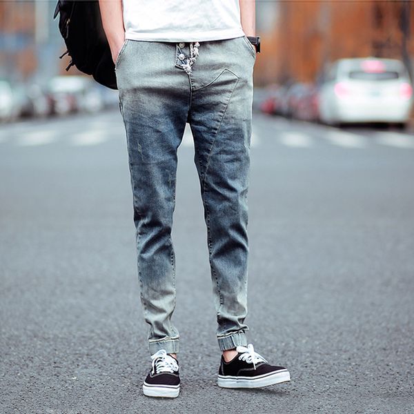 2019 spring new men's harem jeans men's casual belt summer thin section retro hit color feet pants cotton drawstring jeans, Blue
2019 spring new men's harem jeans men's casual belt summer thin section retro hit color feet pants cotton drawstring jeans, Blue