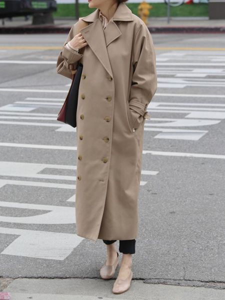 double breasted women long trench coat simple solid color outerwear autumn winter clothes, Tan;black
double breasted women long trench coat simple solid color outerwear autumn winter clothes, Tan;black