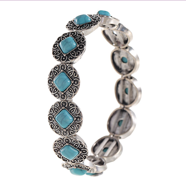 silver plated stackable rhombus shape green turquoises stone bracelet for anniversary gift jewelry, Black
silver plated stackable rhombus shape green turquoises stone bracelet for anniversary gift jewelry, Black
