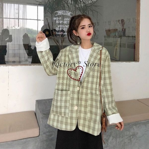 casual plaid suit british style small suit long temperament all-match loose slimming korean style coat popular spring autumn, White;black
casual plaid suit british style small suit long temperament all-match loose slimming korean style coat popular spring autumn, White;black