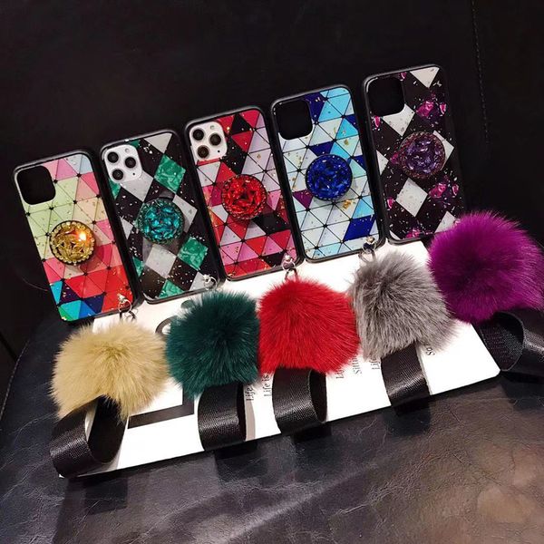 

bling epoxy fur ball lanyard stand case for iphone 11 pro max xs xr x 8 7 6 samsung s10 plus s10e note 9 10 10+ a10 a20 a30 a50 a70 a80 a60