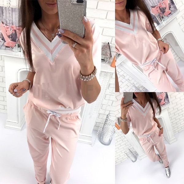 new short sleeve sporting suit female women's two piece set causal clothing workout for female deep v-neck pants sets, White
new short sleeve sporting suit female women's two piece set causal clothing workout for female deep v-neck pants sets, White