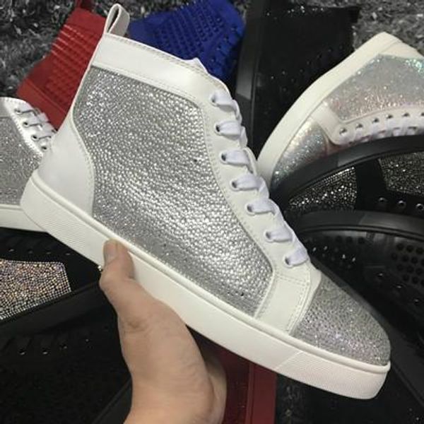 wholesale famous designer brand for men gold silver rhinestone red bottom sneakers lovers genuine leather high casual flats shoes m614, Black
wholesale famous designer brand for men gold silver rhinestone red bottom sneakers lovers genuine leather high casual flats shoes m614, Black