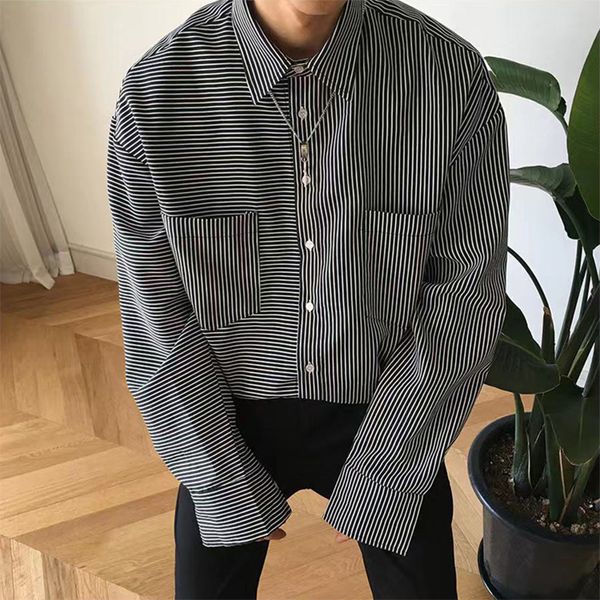 2020 spring and autumn new youth pinstripe loose long sleeve shirt fashion casual wild black / gray / blue -2xl, White;black 
2020 spring and autumn new youth pinstripe loose long sleeve shirt fashion casual wild black / gray / blue -2xl, White;black