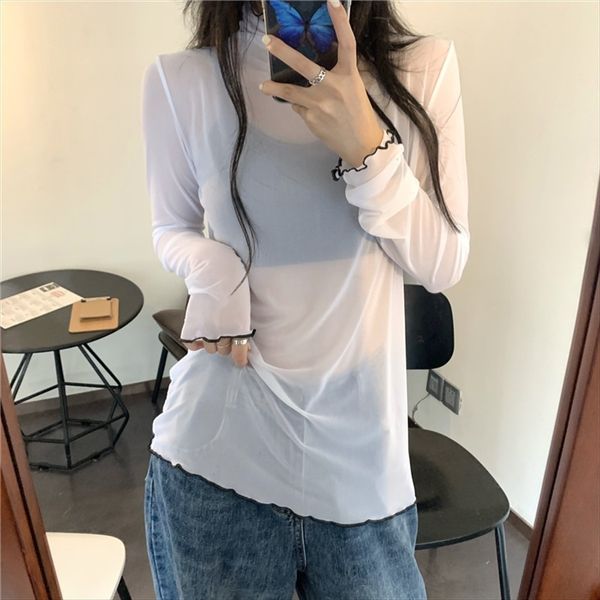 thin long-sleeved t- women's high collar sunscreen shirt women 2020 all-match ins t-shirt inside western-style mesh top, White
thin long-sleeved t- women's high collar sunscreen shirt women 2020 all-match ins t-shirt inside western-style mesh top, White