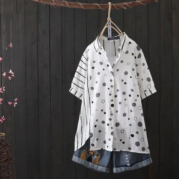 women's summer print blouse 2020 striped shirts casual short sleeve female polka patchwotk tunic plus size 5xl, White
women's summer print blouse 2020 striped shirts casual short sleeve female polka patchwotk tunic plus size 5xl, White