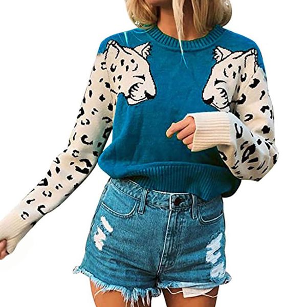 autumn winter women warm leopard print sweaters blouse long-sleeve round neck short winter coat base pullover women's clothes, White;black 
autumn winter women warm leopard print sweaters blouse long-sleeve round neck short winter coat base pullover women's clothes, White;black